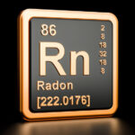 Radon Rn chemical element. 3D rendering