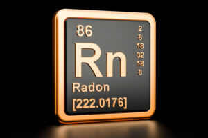 Radon Rn chemical element. 3D rendering